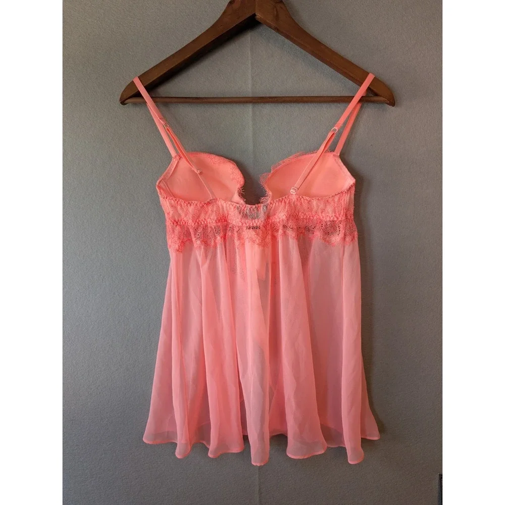 VICTORIAS SECRET Lace Peach Flyaway Sexy Padded Nightie Ribbon Underwire Bra 34B